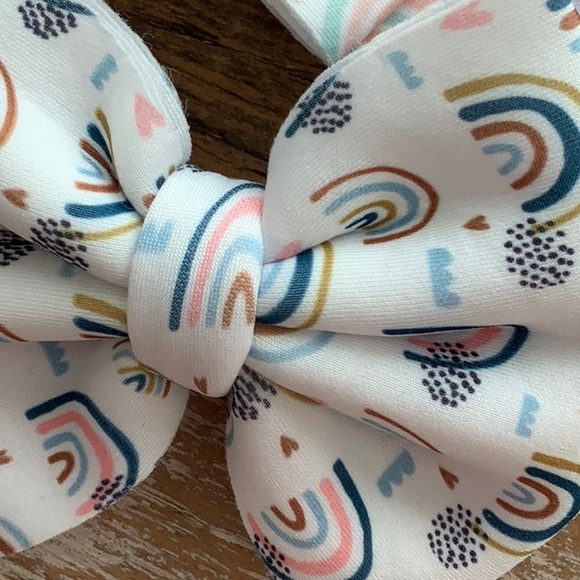 New Set of 3 Rainbow Kids Clothe Hair Bows - Picture 4 of 4